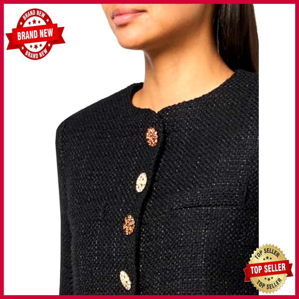 Cropped Tweed Jacket with Jeweled Buttons, Slim Fit, Dry Clean Only - Picture 3 of 3